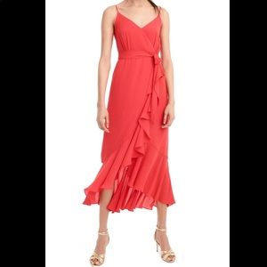 JCrew ruffle faux wrap midi dress